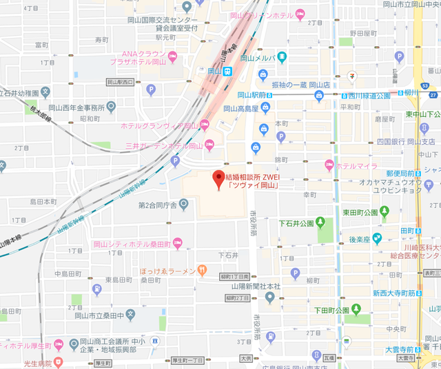 結婚相談所 ツヴァイ岡山へのアクセス地図 結婚相談所 ツヴァイ岡山へのアクセス地図